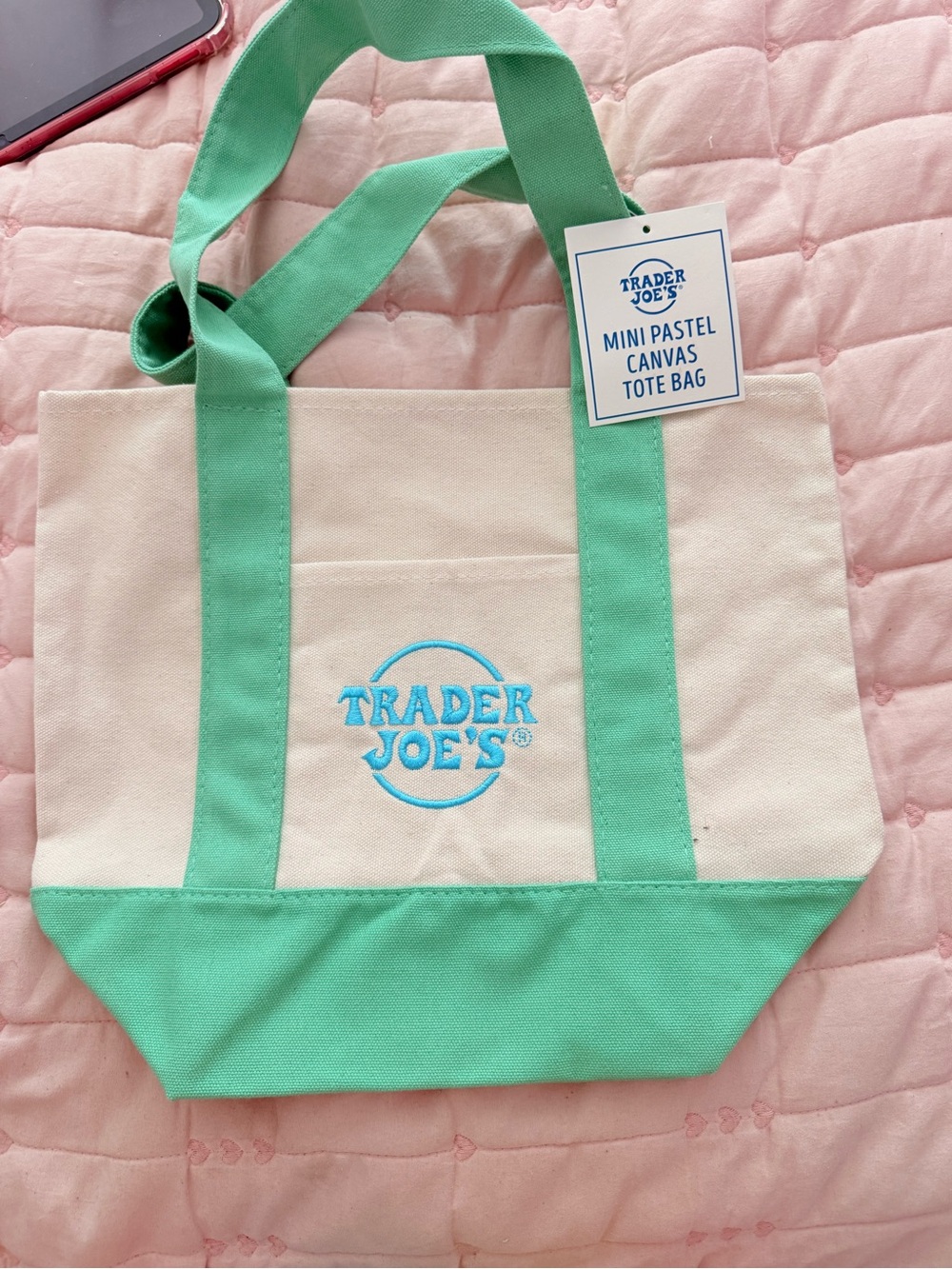Trader Joe’s Mini Pastel Canvas Tote Bag in Mint
